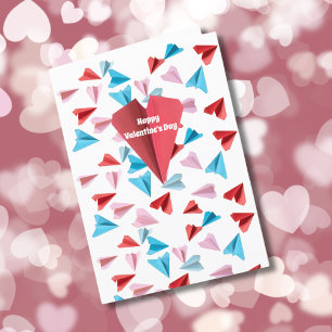Valentine Paper Aeroplane Colourful Custom Photo Holiday Card