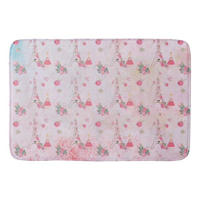 Valentine-Paris-Girl-Eiffeltower in pink -Pattern Bath Mat (Front)