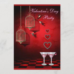 Valentine Party Birds Cages, Hearts & Pink Martini Invitation