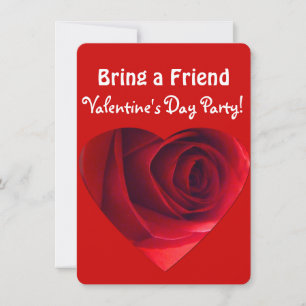 Valentine Party-Bring a Friend!-Red Rose Heart Invitation