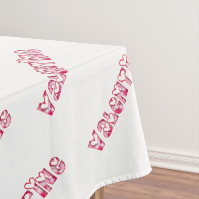 Valentine Party Cute Hearts Typography Pink Tablecloth (In Situ)