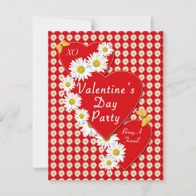Valentine Party Daisies Small Invitation (Front)