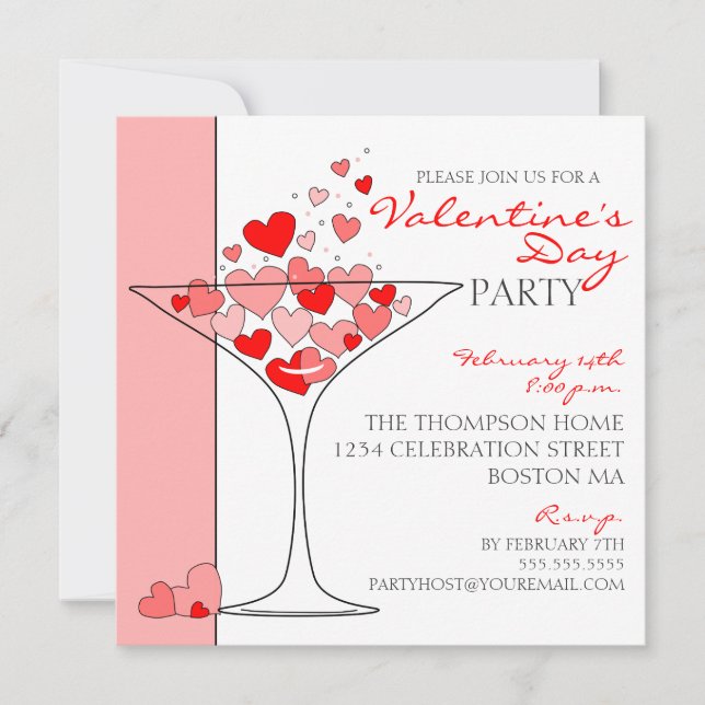 Valentine Party Heart Love Cocktail Invitation (Front)