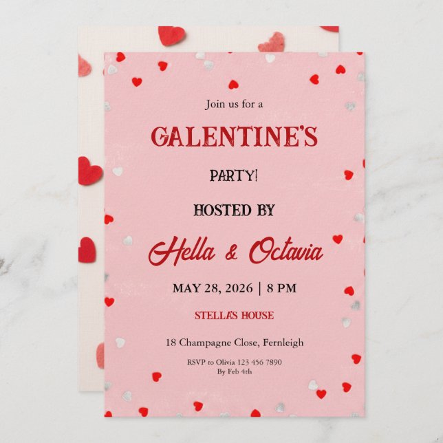 Valentine Party Invitation Printable Template (Front/Back)
