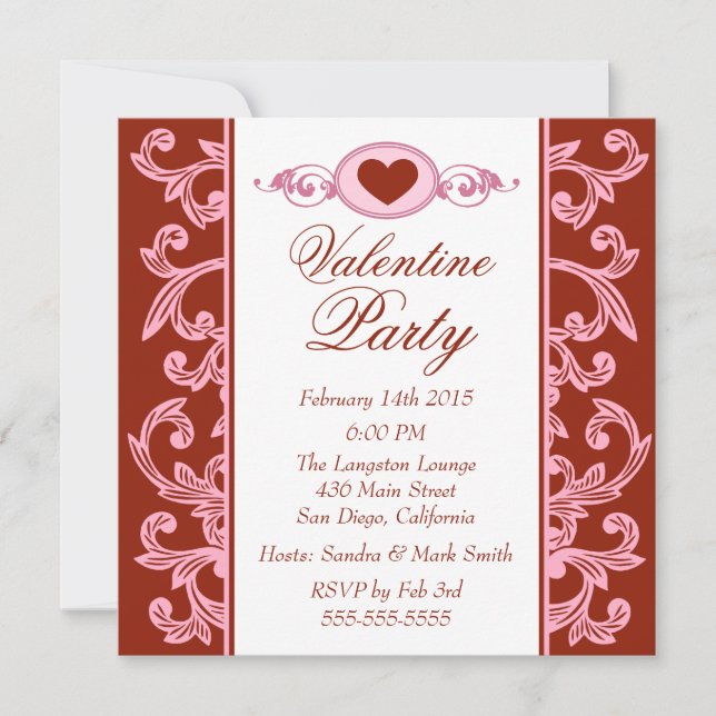 Valentine Party Invitations Red Strawberry Pink (Front)