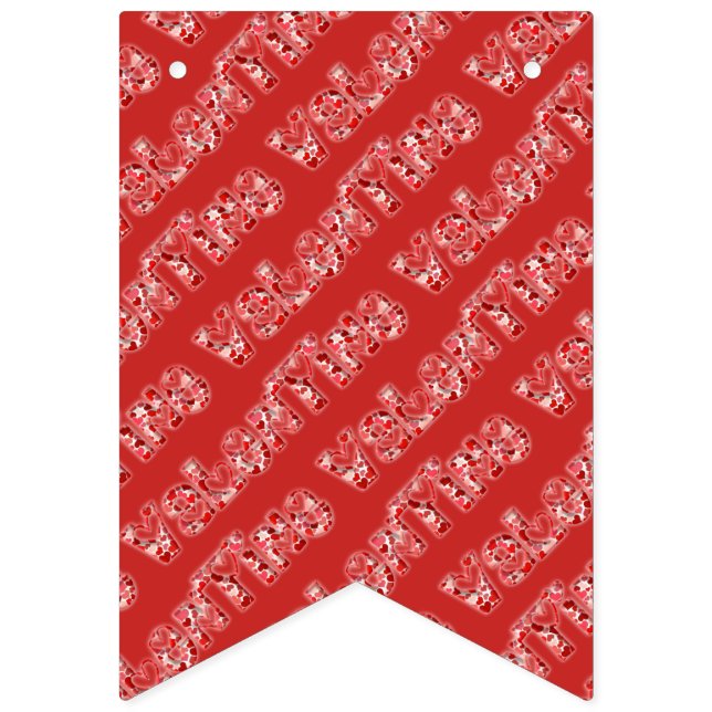 Valentine Party Romantic Hearts Typography Red Bunting (First Flag)