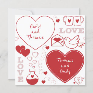 Valentine Pattern Flat Card - Red on White