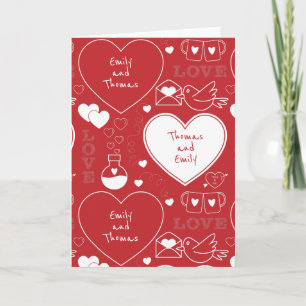 Valentine Pattern Greeting Card - White on Red