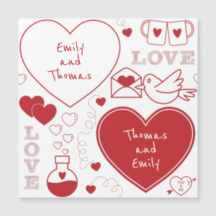 Valentine Pattern Magnetic Card - Red on White