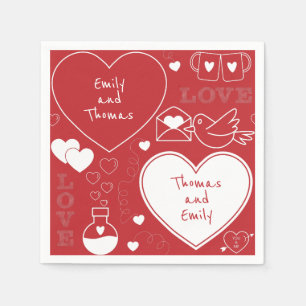 Valentine Pattern Paper Napkin - White on Red