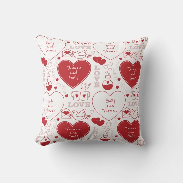 Valentine Pattern Pillow - Red on White (Front)