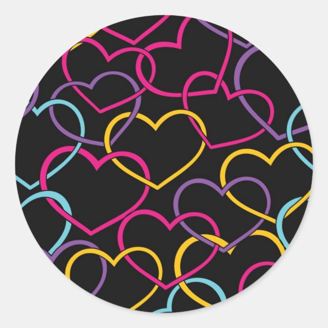 Valentine Pattern with Colour Hearts Classic Round Sticker (Front)
