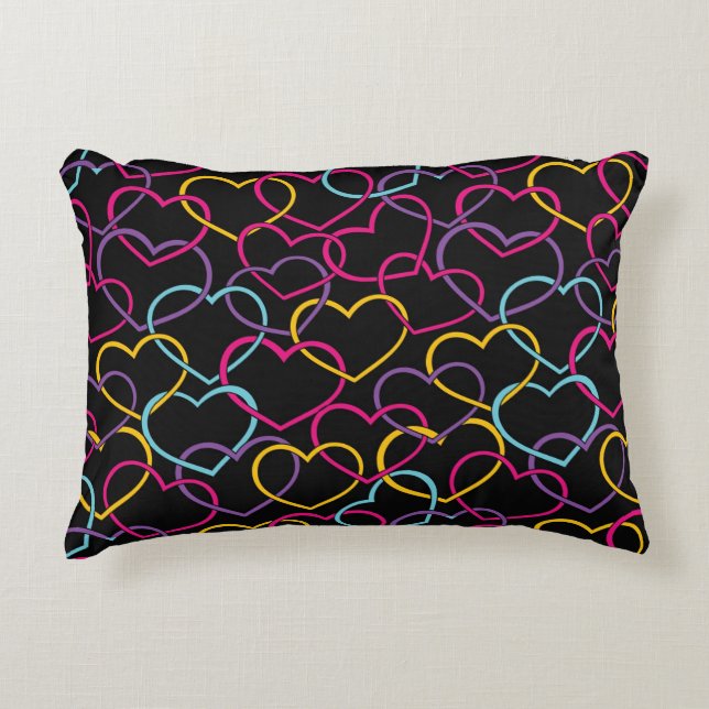 Valentine Pattern with Colour Hearts Decorative Cushion (Front)