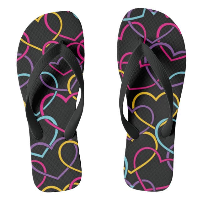 Valentine Pattern with Colour Hearts Flip Flops (Footbed)