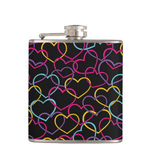 Valentine Pattern with Colour Hearts Hip Flask