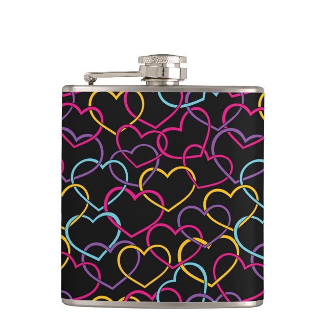 Valentine Pattern with Colour Hearts Hip Flask (Front)