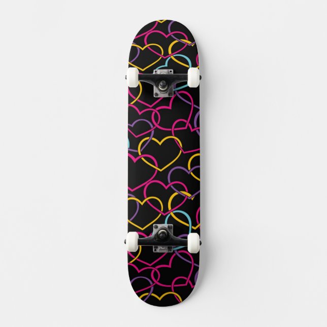 Valentine Pattern with Colour Hearts Skateboard (Front)
