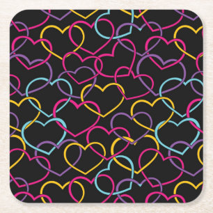 Valentine Pattern with Colour Hearts Square Paper Coaster