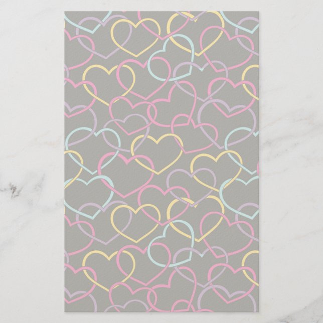 Valentine Pattern with Colour Hearts Stationery (Front)