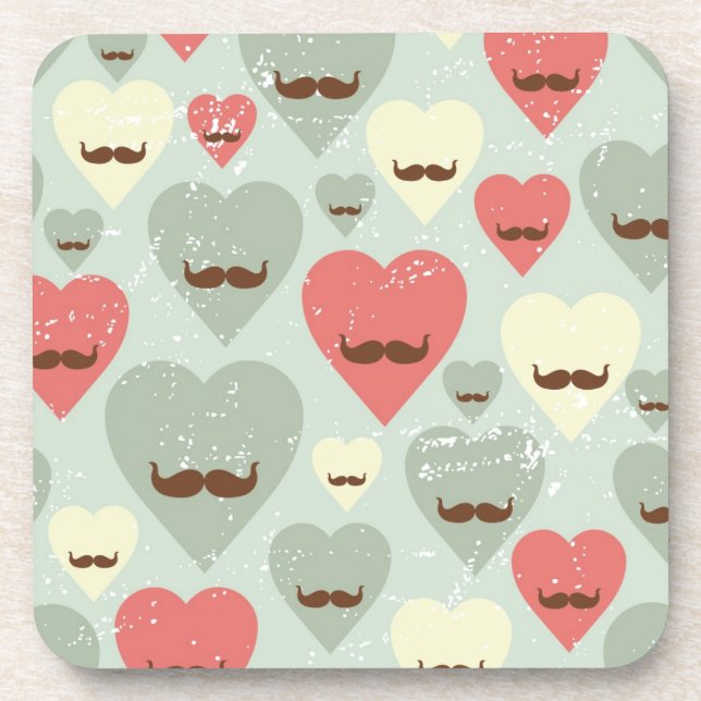 Valentine pattern with heart and moustache coaster (Front)