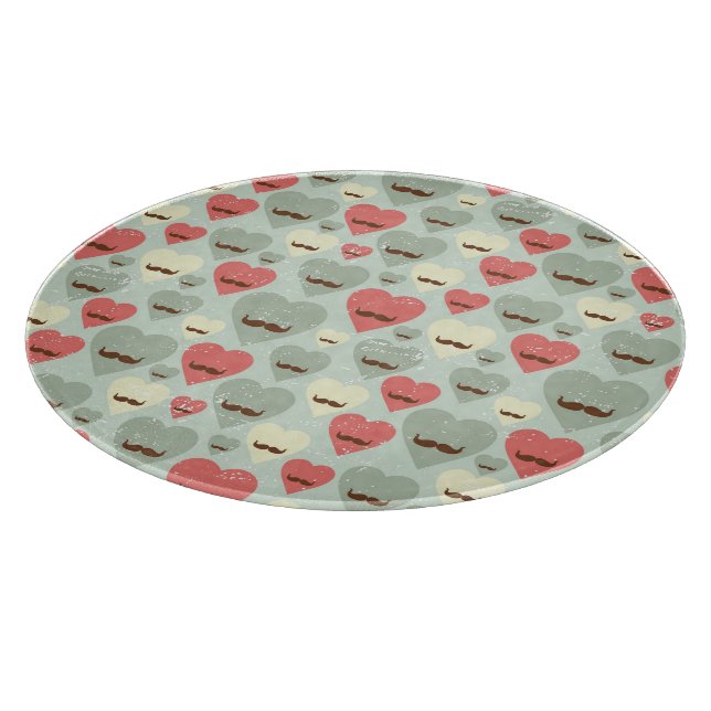 Valentine pattern with heart and moustache cutting board (Corner)