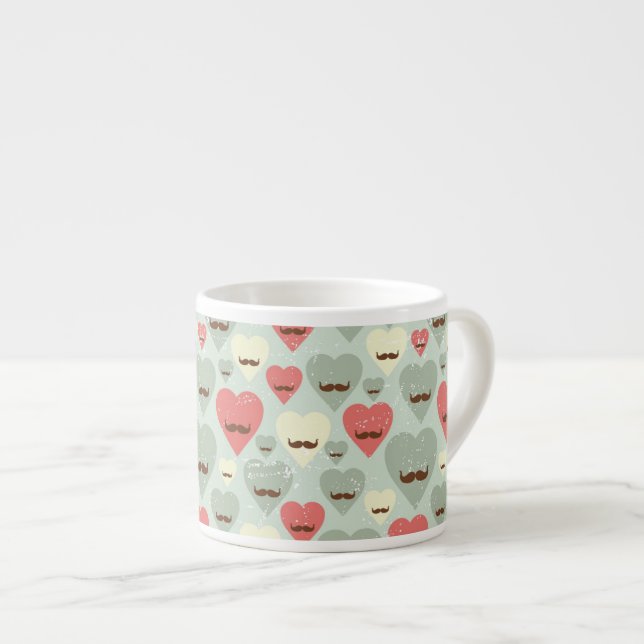 Valentine pattern with heart and moustache espresso cup (Front Right)