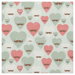 Valentine pattern with heart and moustache fabric