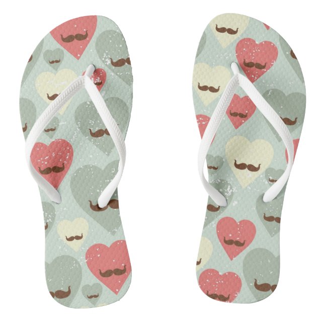 Valentine pattern with heart and moustache flip flops (Footbed)