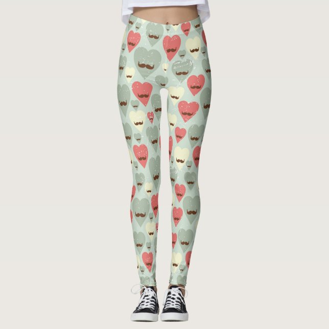 Valentine pattern with heart and moustache leggings (Front)