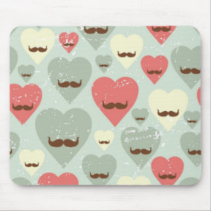 Valentine pattern with heart and moustache mouse mat