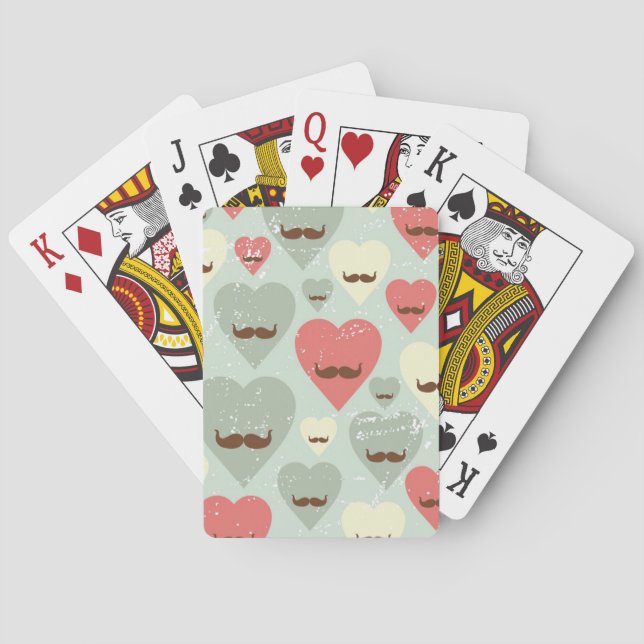 Valentine pattern with heart and moustache playing cards (Back)