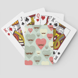 Valentine pattern with heart and moustache playing cards