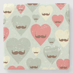 Valentine pattern with heart and moustache stone coaster