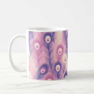 Valentine Peacock Feather Seamless Pattern in Pink Coffee Mug