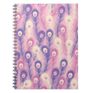 Valentine Peacock Feather Seamless Pattern in Pink Notebook