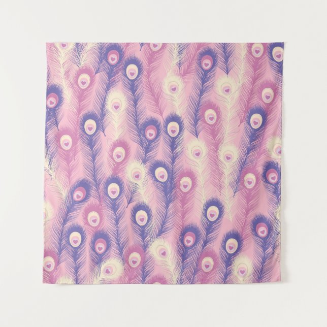 Valentine Peacock Feather Seamless Pattern in Pink Tapestry (Front)