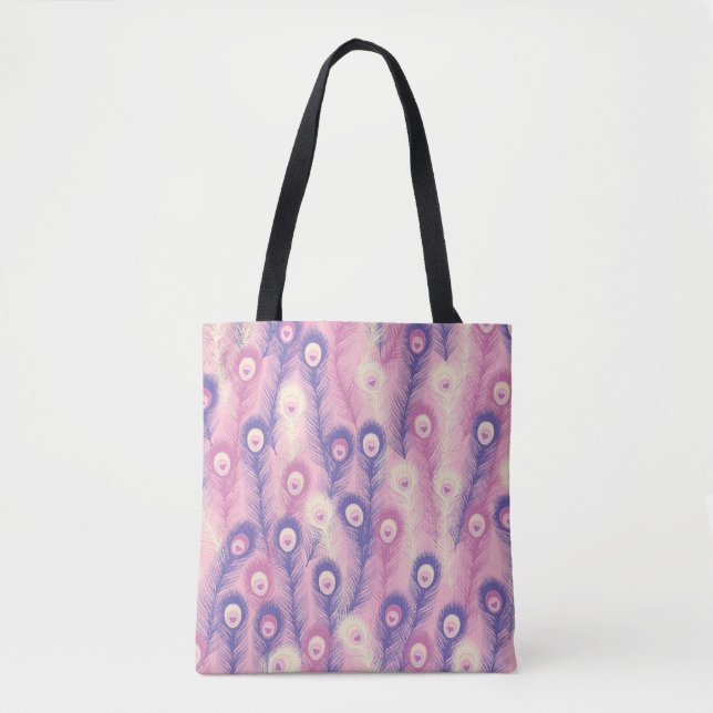 Valentine Peacock Feather Seamless Pattern in Pink Tote Bag (Front)