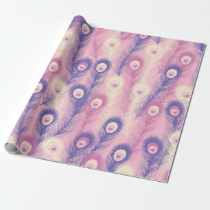 Valentine Peacock Feather Seamless Pattern in Pink Wrapping Paper