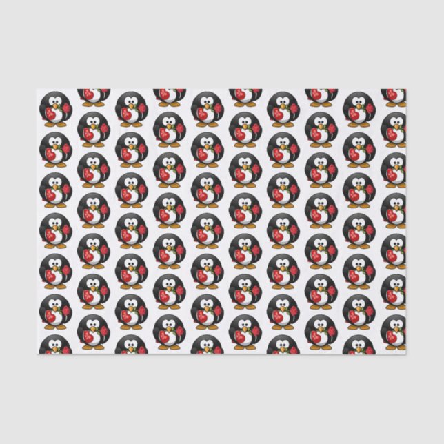 Valentine Penguin with Chocolate and Roses Gift Tissue Paper (Front)
