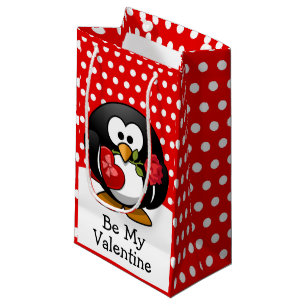 Valentine Penguin with Chocolate and Roses Small Gift Bag