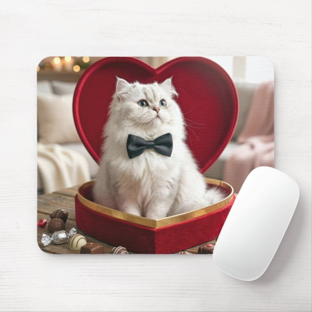 Valentine Persian Cat In Candy Box Mouse Mat (With Mouse)