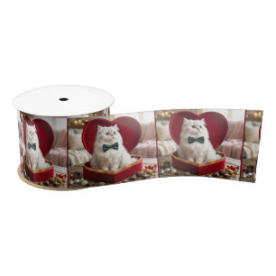Valentine Persian Cat In Chocolate Candy Box Satin Ribbon