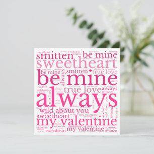Valentine Phrases WordArt Pink Text White Holiday Card