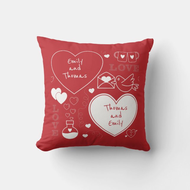 Valentine Pillow Throw Pillow - White on Red (Front)