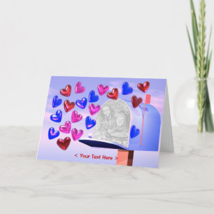 Valentine Pink and Blue Hearts and Mailbox Photo Card