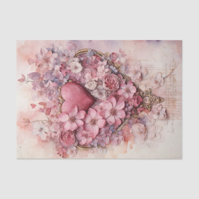 Valentine Pink and Red Hearts Flowers Bouquet Tissue Paper (Front)