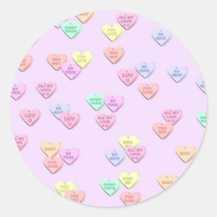 Valentine Pink Candy Hearts Pattern Stickers
