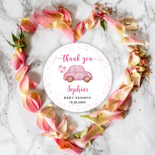 Valentine Pink Car Baby Shower Classic Round Sticker