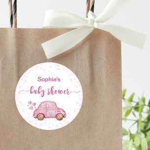 Valentine Pink Car Baby Shower Classic Round Sticker