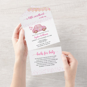 Valentine Pink Car Sweetheart Baby All In One Invitation